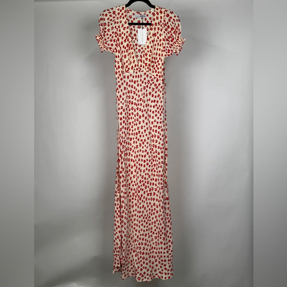 Faithfull the Brand Cream Maxi Dress with Red Floral Print